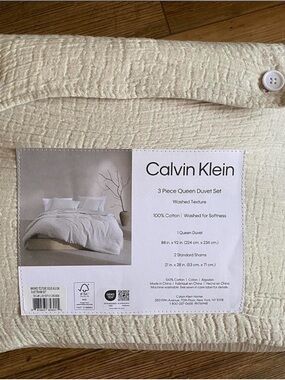 Calvin Klein Washed Texture Cream 3-Piece Queen Duvet Set